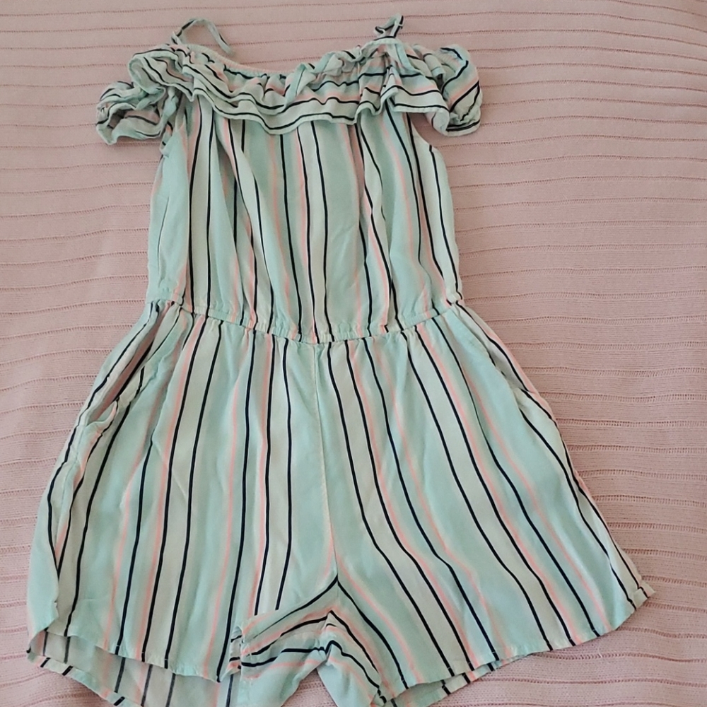 Girl's Striped Romper with ruffle trim